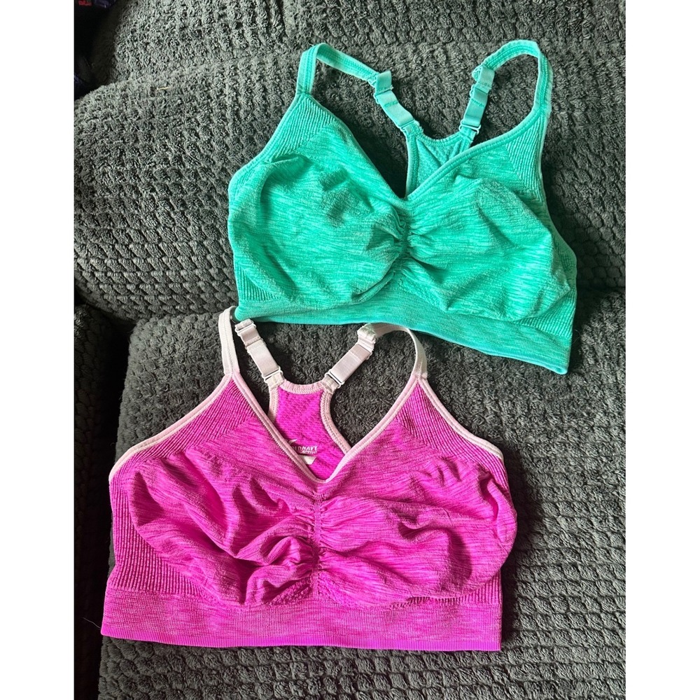 Old Navy Active Go-Dry Light Support Sports Bra Lot of 2‎ Pink Teal Green Large